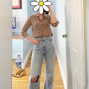 Sheer geometric print blouse